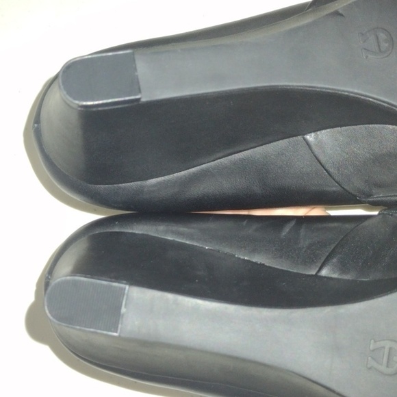 Etienne Aigner Black Peep Toe Wedge Leather Heels Shoes size 7m - Picture 8 of 10